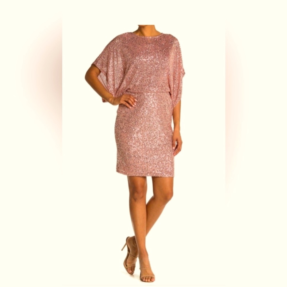 MARINA Rose Gold Sequin Cocktail Dress